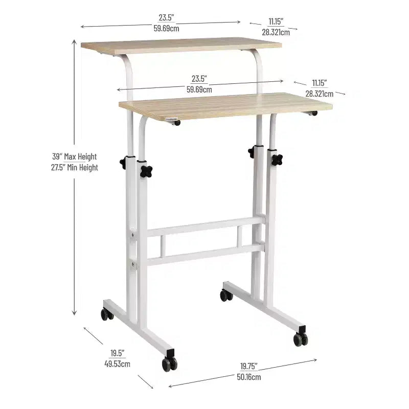 Bureau réglable en hauteur blanc avec rangement latéral