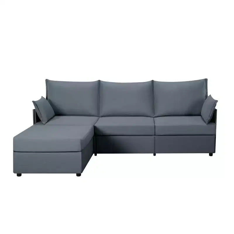 Canapé d'angle 93,7 po avec pouf, canapé d'intérieur en imitation lin.