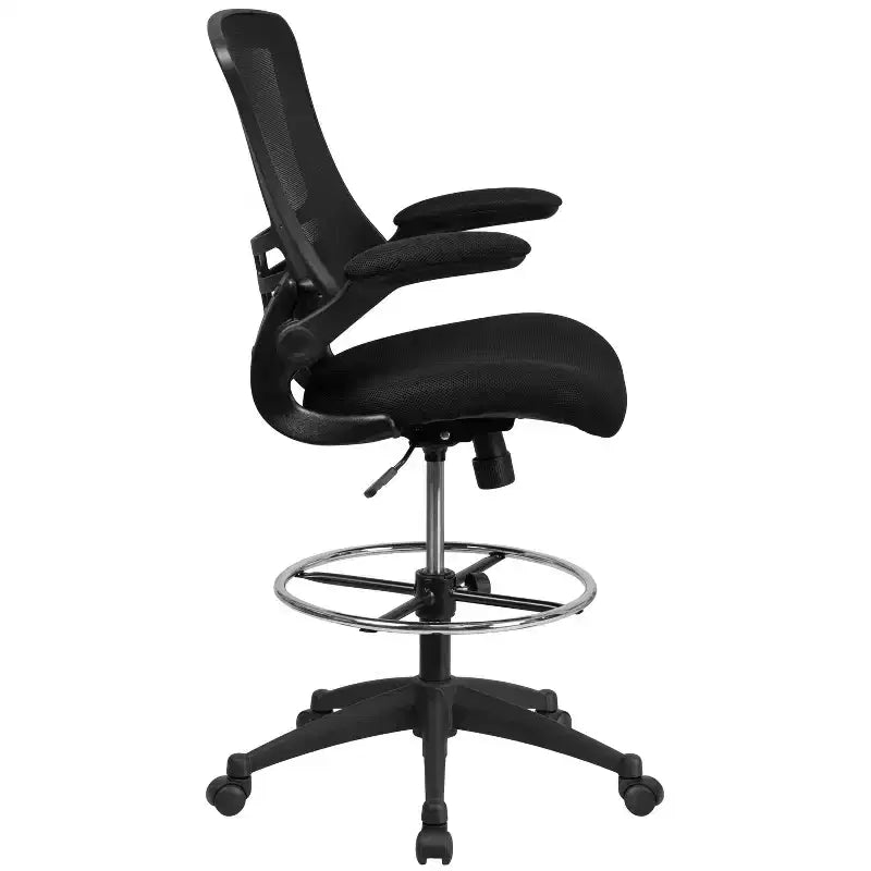 Chaise de bureau ergonomique mi-hauteur en maille noire avec anneau réglable et accoudoirs relevables