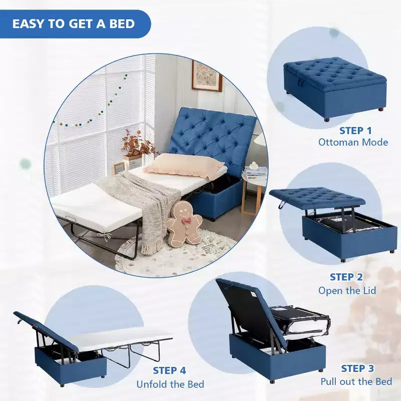 Lit d'appoint pliant avec matelas, lit d'invité convertible
