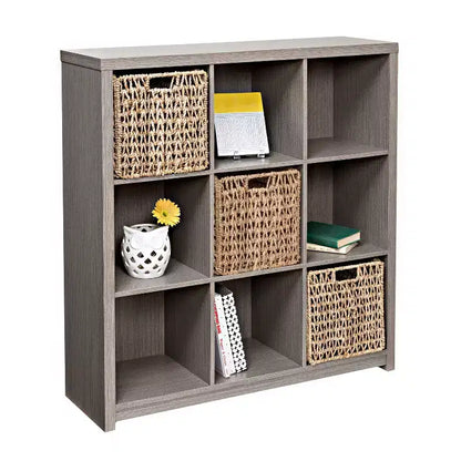 Étagère à livres 9 cubes en stratifié de qualité supérieure, MDF gris, 9 compartiments, capacité de 61 kg, 95,25 cm (L) x 99,06 cm (H)