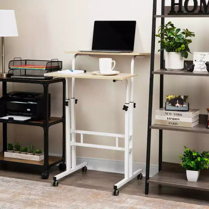 Bureau réglable en hauteur blanc avec rangement latéral