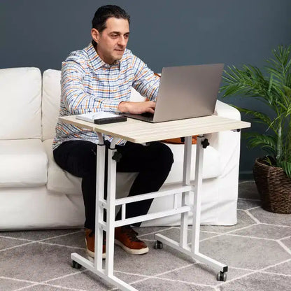 Bureau réglable en hauteur blanc avec rangement latéral