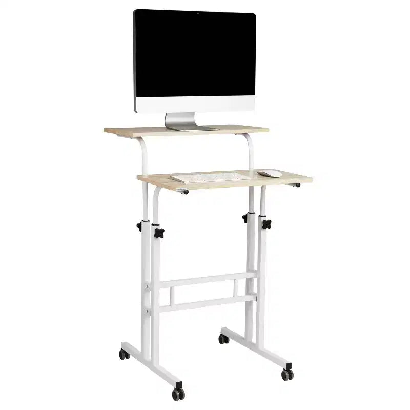 Bureau réglable en hauteur blanc avec rangement latéral