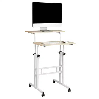 Bureau réglable en hauteur blanc avec rangement latéral