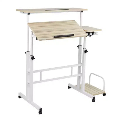 Bureau réglable en hauteur blanc avec rangement latéral