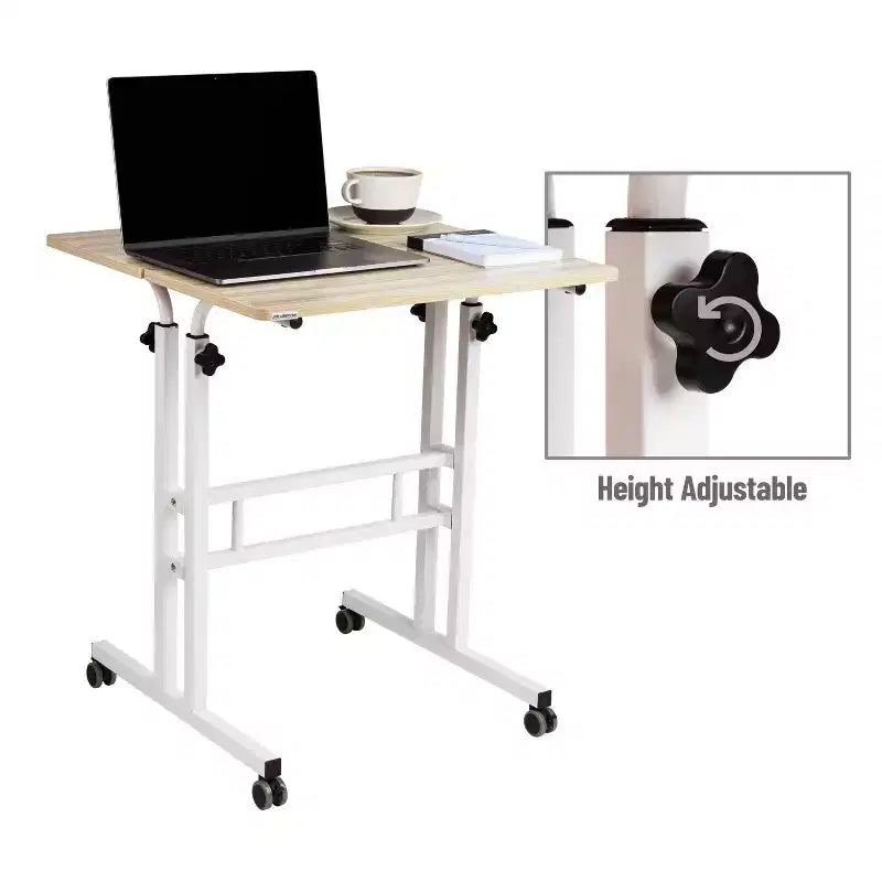 Bureau réglable en hauteur blanc avec rangement latéral