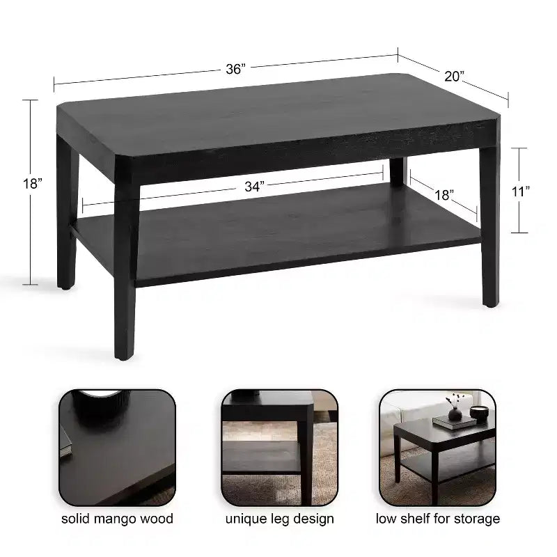 Table basse rectangulaire, 36x20x18, Noire