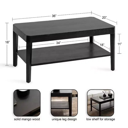 Table basse rectangulaire, 36x20x18, Noire