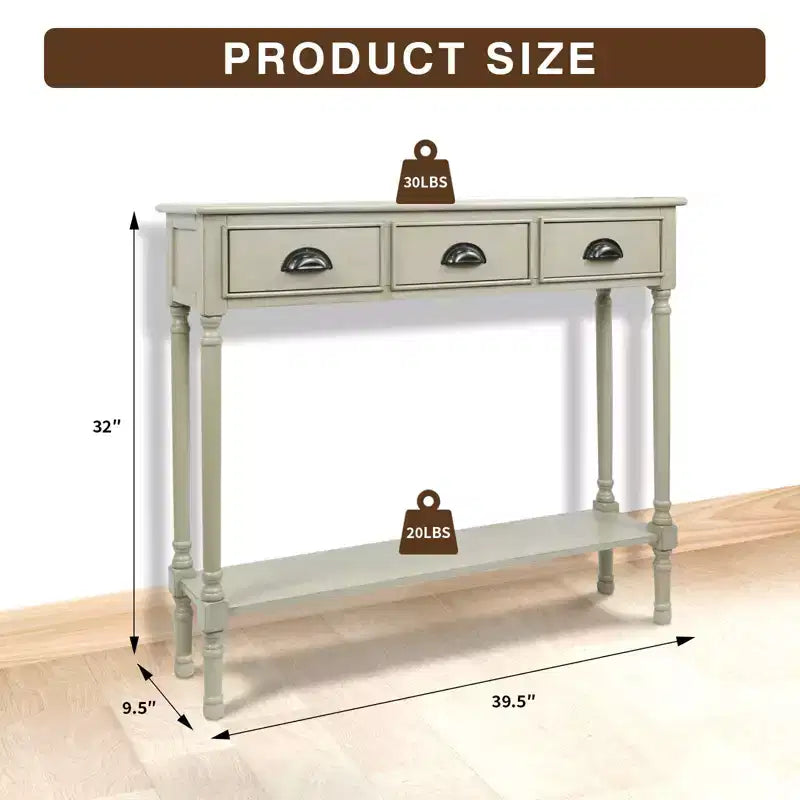 Console avec 3 tiroirs, 39,5 po l. x 32 po H x 9 po P
