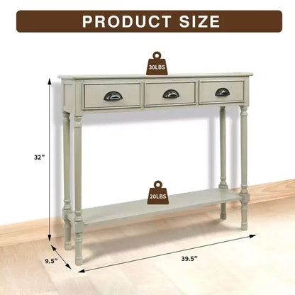 Console avec 3 tiroirs, 39,5 po l. x 32 po H x 9 po P