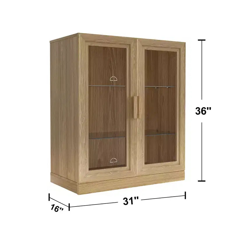 Meuble de rangement noir à grain de bois avec portes vitrées doubles, meuble de rangement décoratif