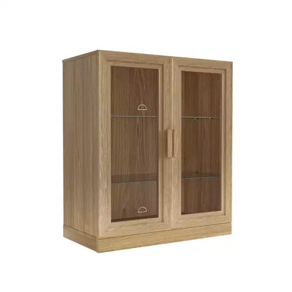 Meuble de rangement noir à grain de bois avec portes vitrées doubles, meuble de rangement décoratif
