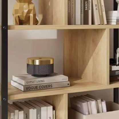 Étagère à livres en rotin à 5 niveaux avec armoire de rangement et porte, étagère industrielle de 180,6 cm de haut avec étagères de présentation ouvertes