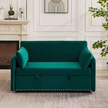 Canapé-lit convertible en velours 55 po – Design moderne avec lit gigogne, oreillers et accoudoirs à motif quadrillé