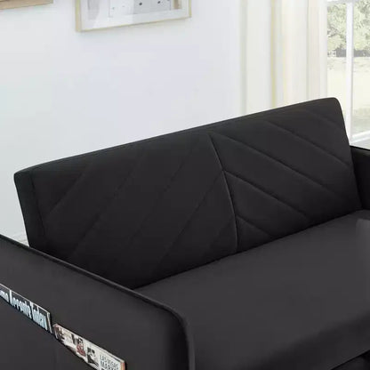 Canapé-lit convertible en velours 55 po – Design moderne avec lit gigogne, oreillers et accoudoirs à motif quadrillé