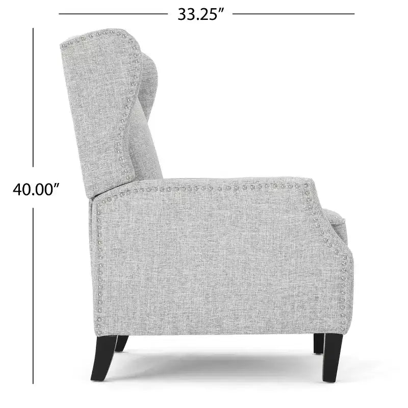 Fauteuil inclinable contemporain en tissu avec oreilles, système push-back et clous décoratifs