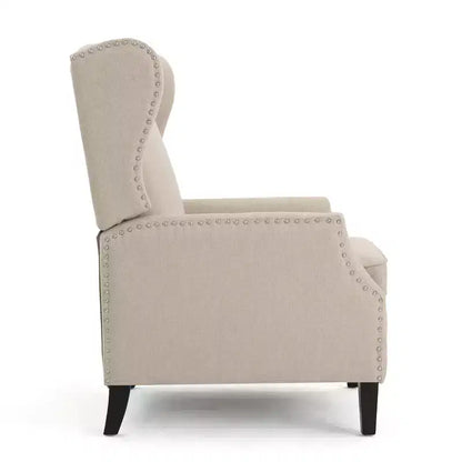 Fauteuil inclinable contemporain en tissu avec oreilles, système push-back et clous décoratifs