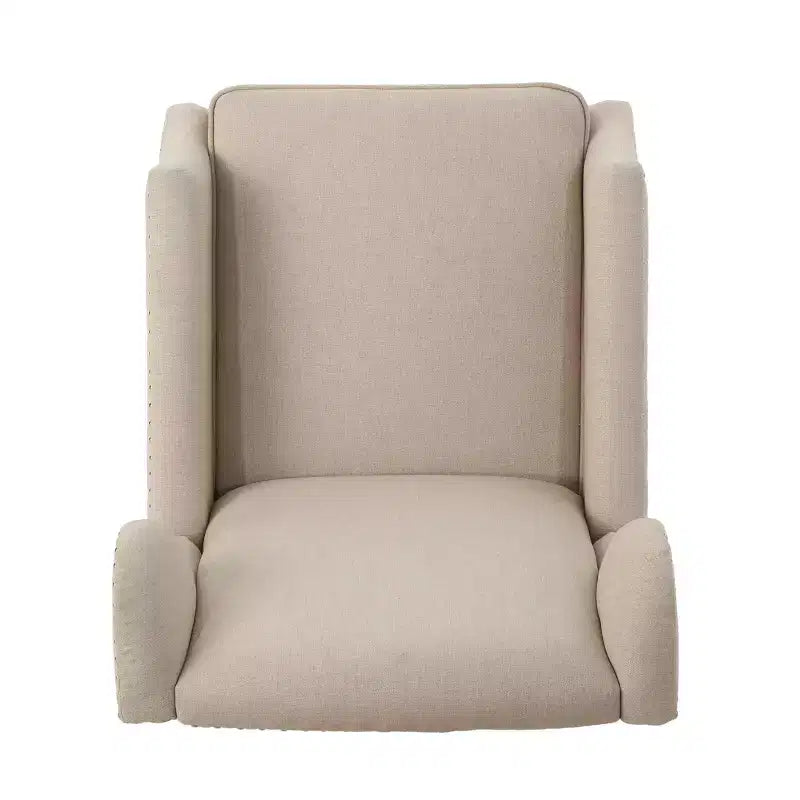 Fauteuil inclinable contemporain en tissu avec oreilles, système push-back et clous décoratifs