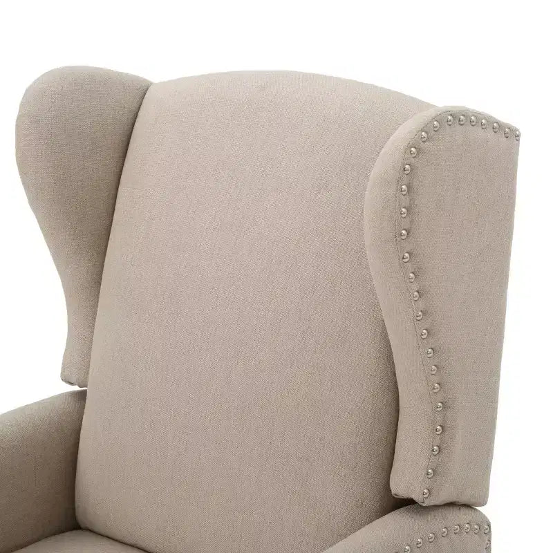 Fauteuil inclinable contemporain en tissu avec oreilles, système push-back et clous décoratifs