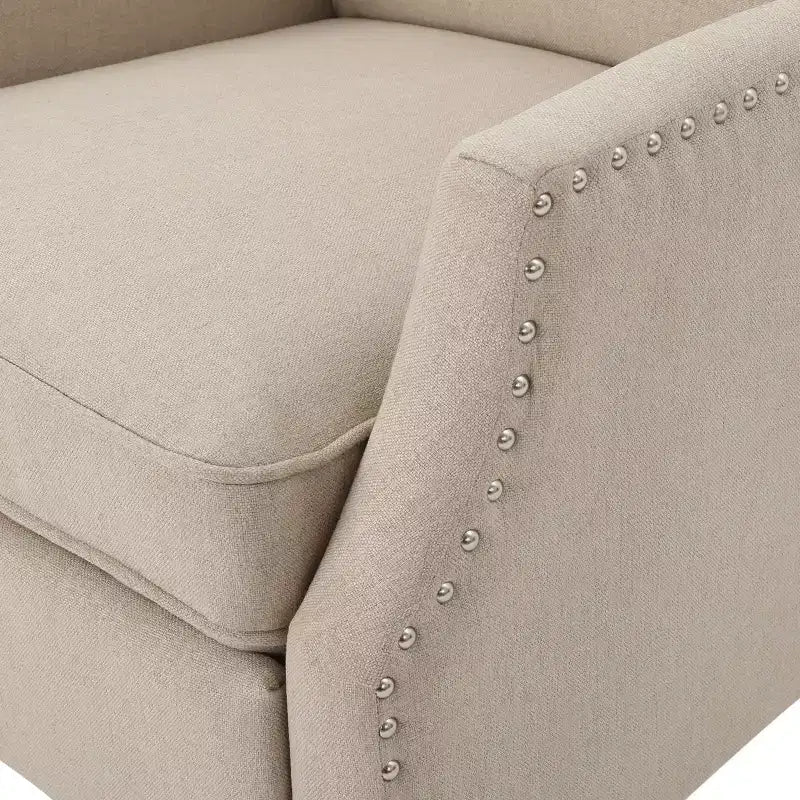 Fauteuil inclinable contemporain en tissu avec oreilles, système push-back et clous décoratifs