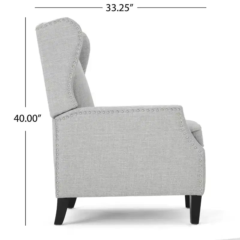 Fauteuil inclinable contemporain en tissu avec oreilles, système push-back et clous décoratifs