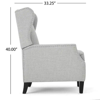 Fauteuil inclinable contemporain en tissu avec oreilles, système push-back et clous décoratifs