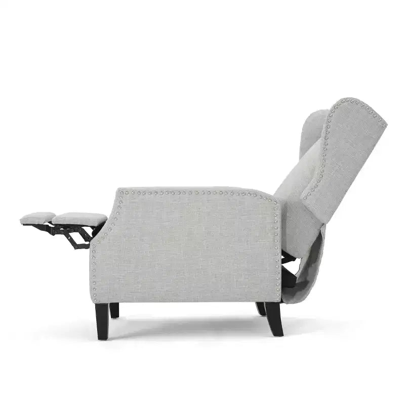 Fauteuil inclinable contemporain en tissu avec oreilles, système push-back et clous décoratifs