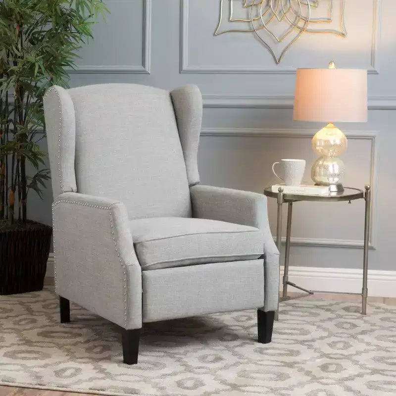 GDFStudio Weyland Contemporary Fabric Wingback Pushback Recliner with Nailhead Accents