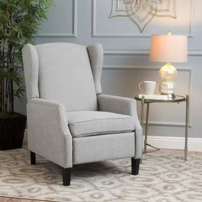 GDFStudio Weyland Contemporary Fabric Wingback Pushback Recliner with Nailhead Accents