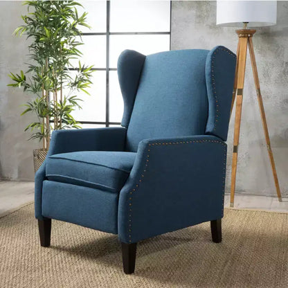 Fauteuil inclinable contemporain en tissu avec oreilles, système push-back et clous décoratifs