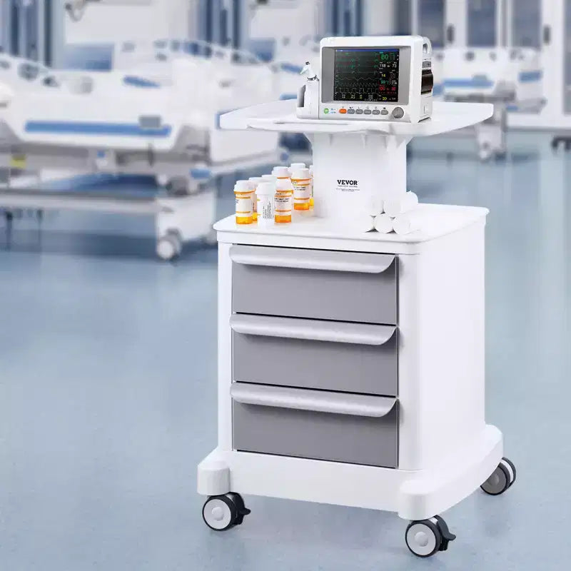 Chariot de laboratoire à roulettes 4 niveaux avec 3 tiroirs et plateau supérieur, chariot médical mobile en ABS, capacité de 50 kg