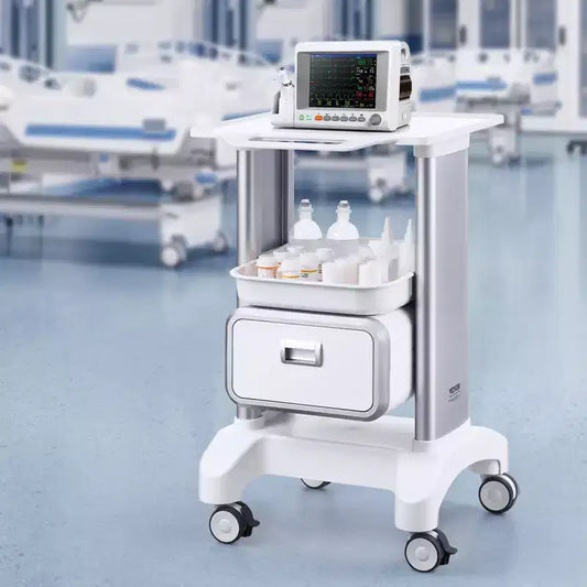 Chariot de laboratoire à roulettes à 2 niveaux avec 1 tiroir et un plateau supérieur, chariot médical mobile en ABS, capacité de 50 kg