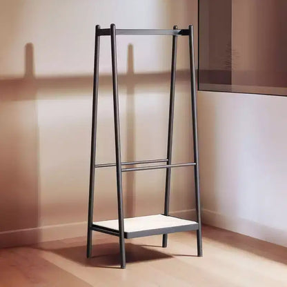 Christopher Knight Home Samantha Modern 65H Oak Solid Wood Trapezoidal Clothes Rack with Rattan Shelf