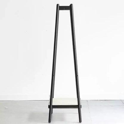 Portant à vêtements 65" en bois massif de chêne avec étagère en rotin, cadre trapézoïdal, tringles de suspension