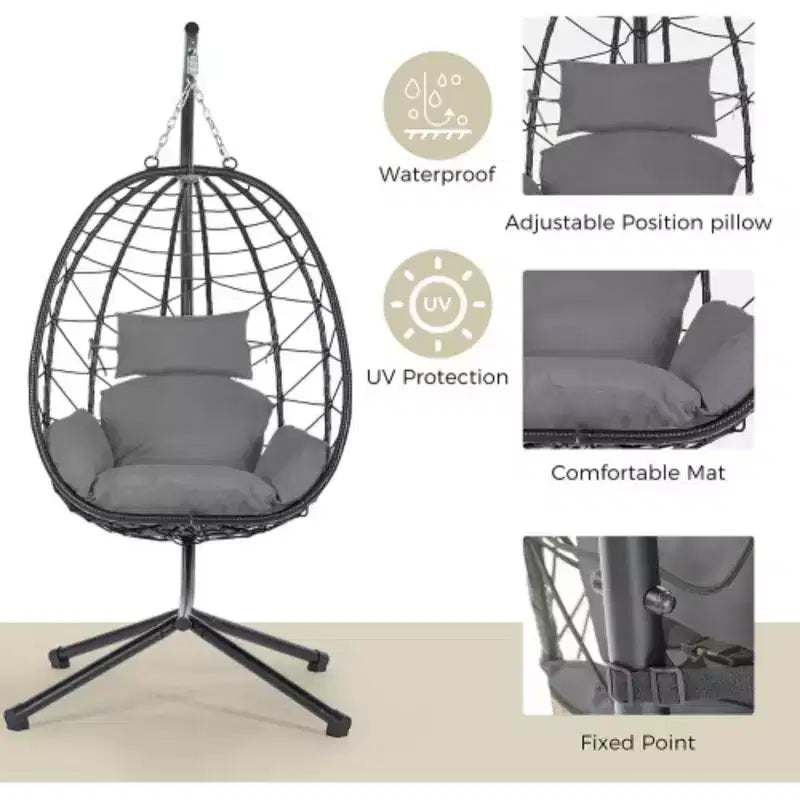 Fauteuil œuf sur pied, balancelle d'intérieur et d'extérieur, fauteuil suspendu en osier pour terrasse, fauteuil panier suspendu, fauteuil hamac