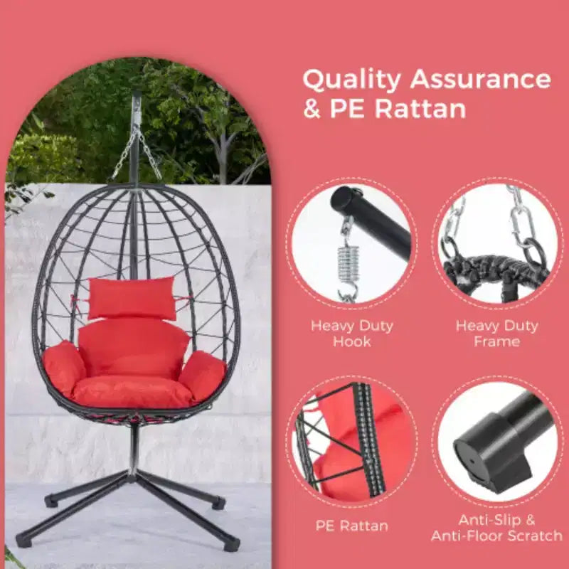 Fauteuil œuf sur pied, balancelle d'intérieur et d'extérieur, fauteuil suspendu en osier pour terrasse, fauteuil panier suspendu, fauteuil hamac