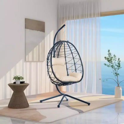 Fauteuil œuf sur pied, balancelle d'intérieur et d'extérieur, fauteuil suspendu en osier pour terrasse, fauteuil panier suspendu, fauteuil hamac
