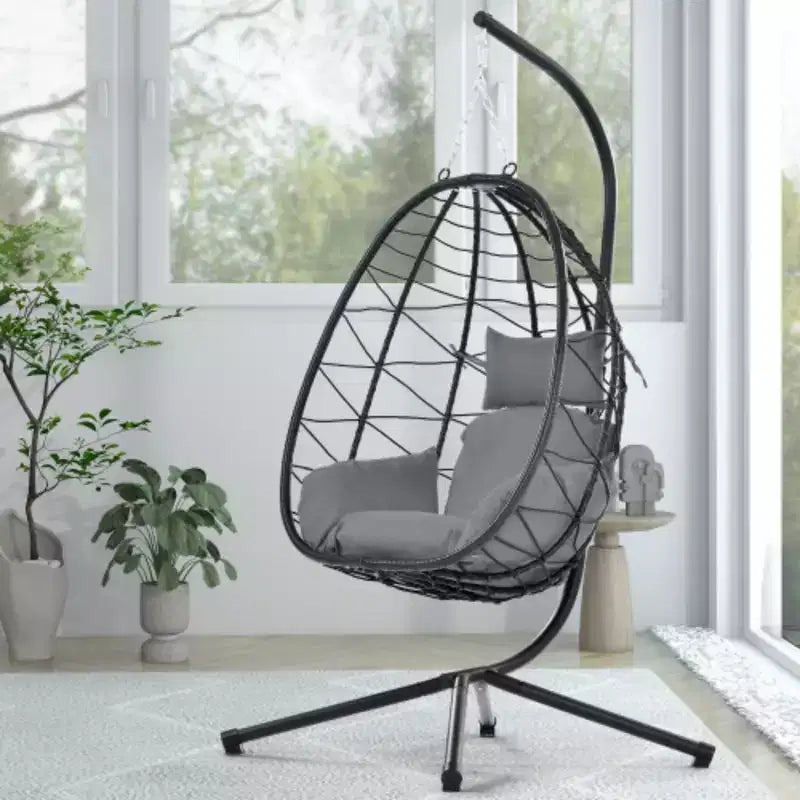 Fauteuil œuf sur pied, balancelle d'intérieur et d'extérieur, fauteuil suspendu en osier pour terrasse, fauteuil panier suspendu, fauteuil hamac
