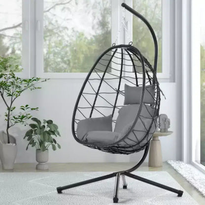 Fauteuil œuf sur pied, balancelle d'intérieur et d'extérieur, fauteuil suspendu en osier pour terrasse, fauteuil panier suspendu, fauteuil hamac