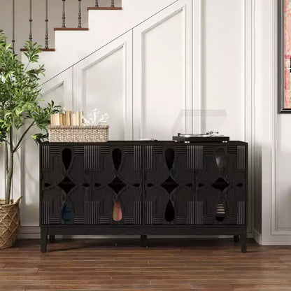 Buffet de rangement, Enfilade scandinave moderne, Buffet de service avec 4 portes creuses et étagères réglables