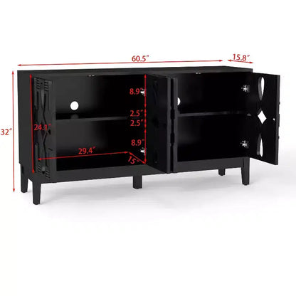 Buffet de rangement, Enfilade scandinave moderne, Buffet de service avec 4 portes creuses et étagères réglables
