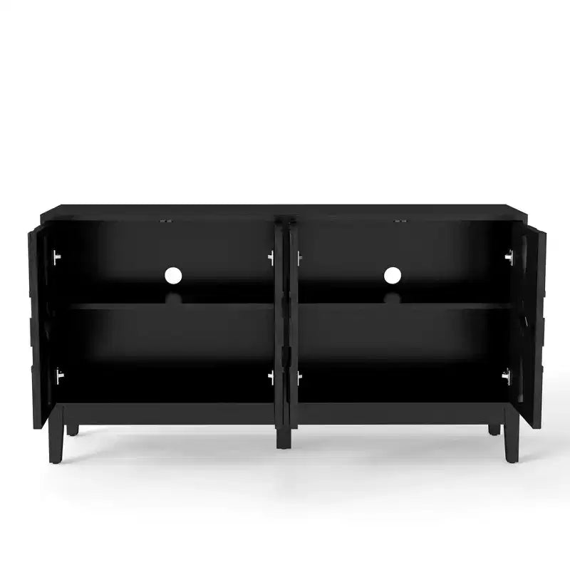 Buffet de rangement, Enfilade scandinave moderne, Buffet de service avec 4 portes creuses et étagères réglables