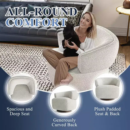 Fauteuil d'appoint pivotant en tonneau entièrement assemblé, mousse haute densité, tissu résistant aux taches