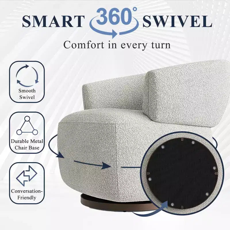 Fauteuil d'appoint pivotant en tonneau entièrement assemblé, mousse haute densité, tissu résistant aux taches