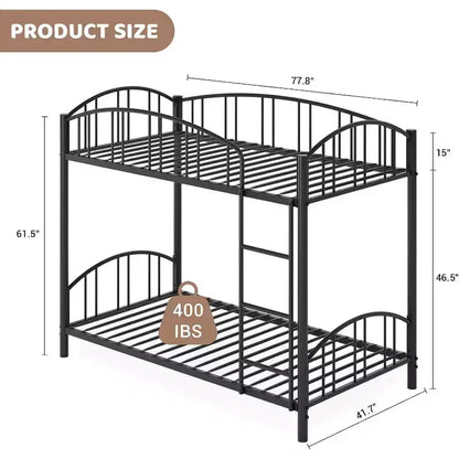 Lit superposé en métal une place sur une place, cadre robuste avec barrières de sécurité arquées et échelle, conception en acier solide pour enfants, aucun sommier tapissier requis.