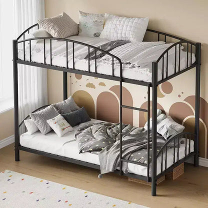Lit superposé en métal une place sur une place, cadre robuste avec barrières de sécurité arquées et échelle, conception en acier solide pour enfants, aucun sommier tapissier requis.