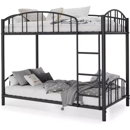 Lit superposé en métal une place sur une place, cadre robuste avec barrières de sécurité arquées et échelle, conception en acier solide pour enfants, aucun sommier tapissier requis.
