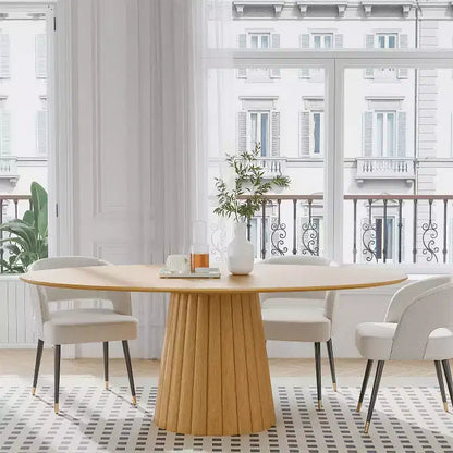 67-Inch Nordic Style Round Solid Wood Dining Table, Modern Simple Home Restaurant Large Round Table, Light Luxury Design