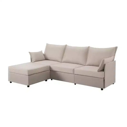 Canapé d'angle 93,7 po avec pouf, canapé d'intérieur en imitation lin.